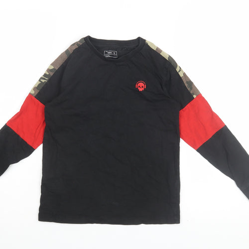 Next Boys Black Cotton Skull T-Shirt, 8 Years, Long Sleeve