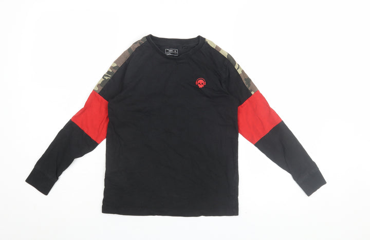 Next Boys Black Cotton Skull T-Shirt, 8 Years, Long Sleeve