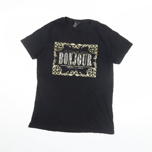New Look Women's Black T-Shirt UK 10 French Graphic Casual