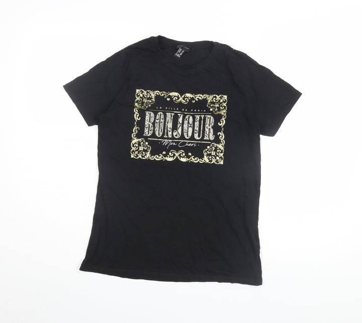 New Look Women's Black T-Shirt UK 10 French Graphic Casual