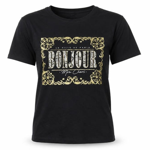 New Look Women's Black T-Shirt UK 10 French Graphic Casual