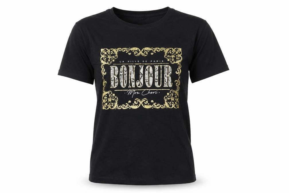 New Look Women's Black T-Shirt UK 10 French Graphic Casual