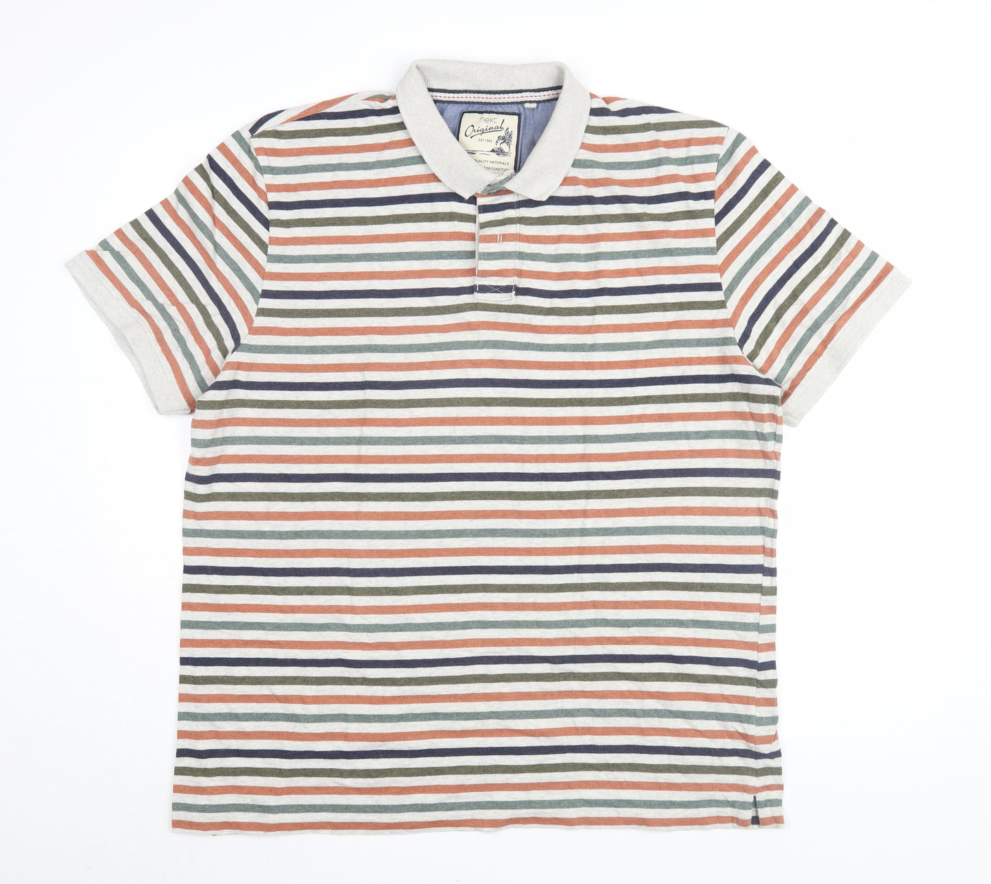 Next Men's Multicoloured Striped Polo Shirt 2XL