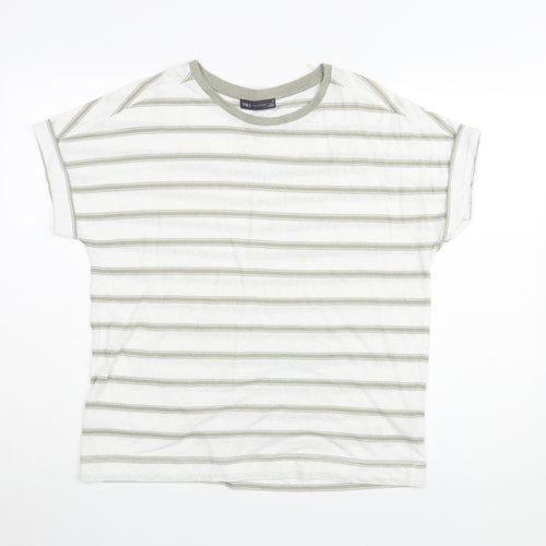 Marks and Spencer Women's White Striped T-Shirt Size 14