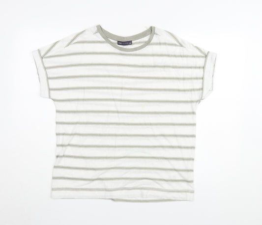 Marks and Spencer Women's White Striped T-Shirt Size 14