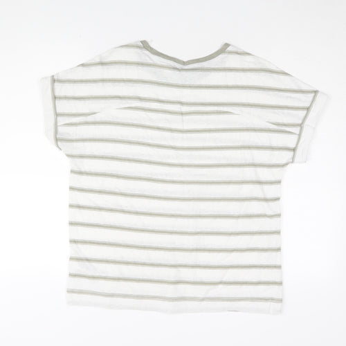 Marks and Spencer Women's White Striped T-Shirt Size 14