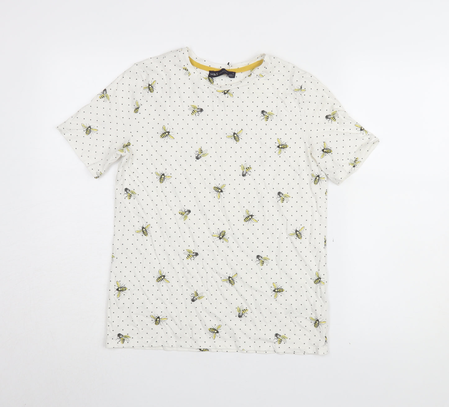 Marks and Spencer Women's White Bee Print T-Shirt Size 6