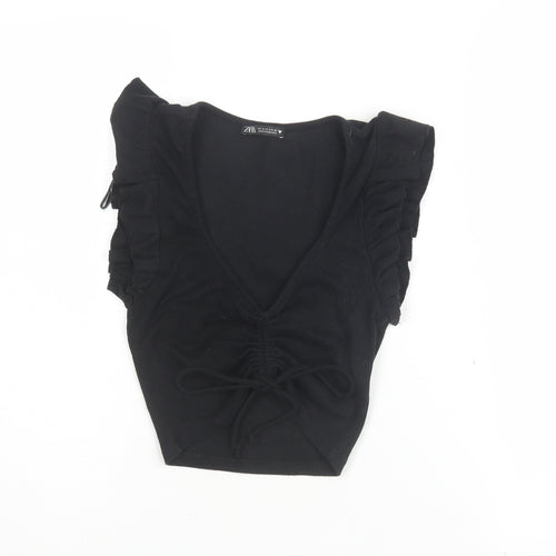 Zara Women's Black Cropped Blouse - Size S, Slim Fit