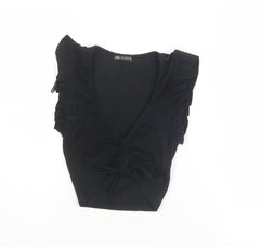 Zara Women's Black Cropped Blouse - Size S, Slim Fit