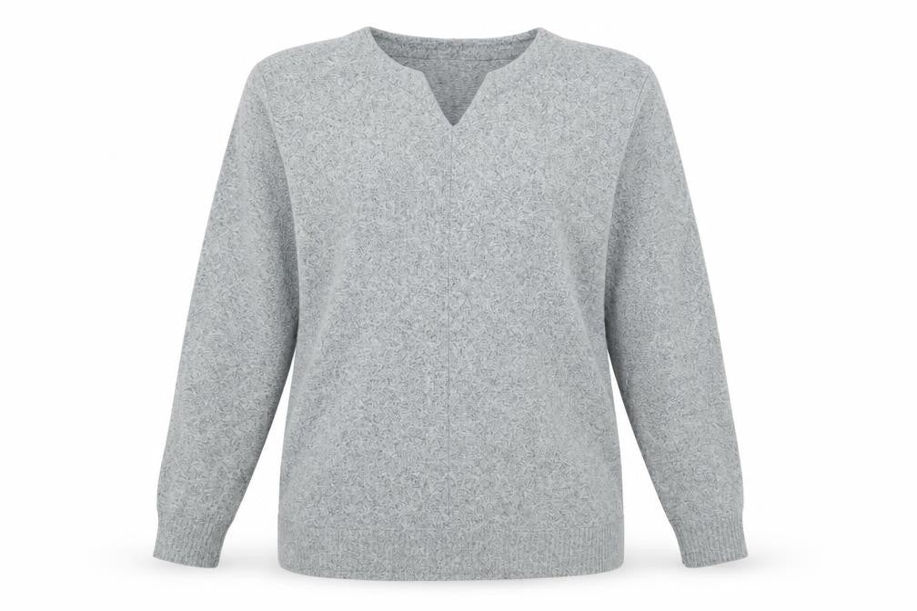 d&co Women's Grey V-Neck Knit Basic Top M