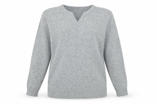 Front view of d&co Women's Grey V-Neck Knit Basic Top M