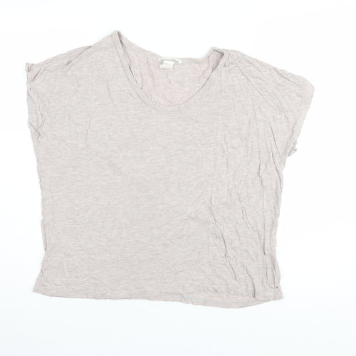 H&M Women's Beige Basic T-Shirt, M, Casual Scoop Neck