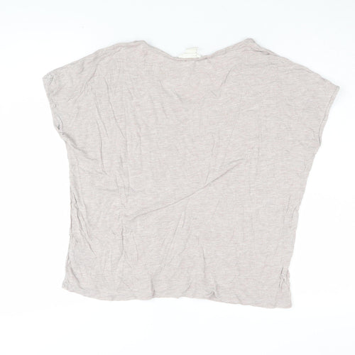 H&M Women's Beige Basic T-Shirt, M, Casual Scoop Neck