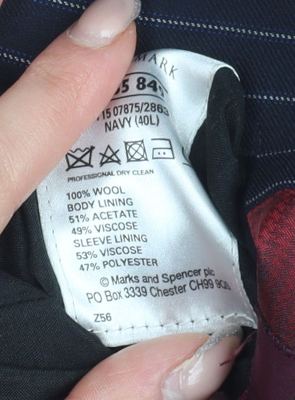 Marks and Spencer Men's Blue Striped Blazer 40L