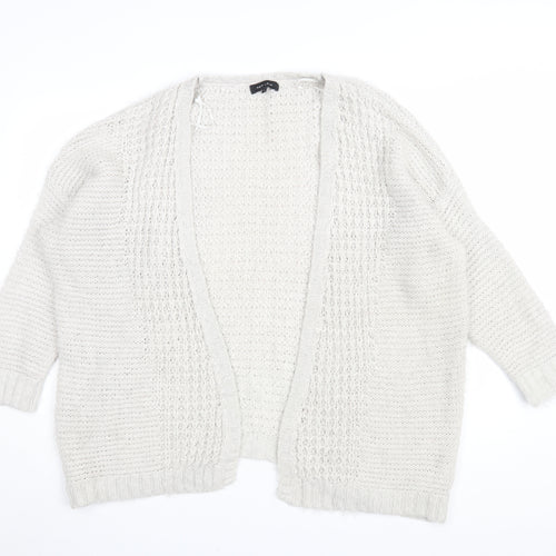 New Look Women's White Cardigan Jumper L Knit Open-Knit