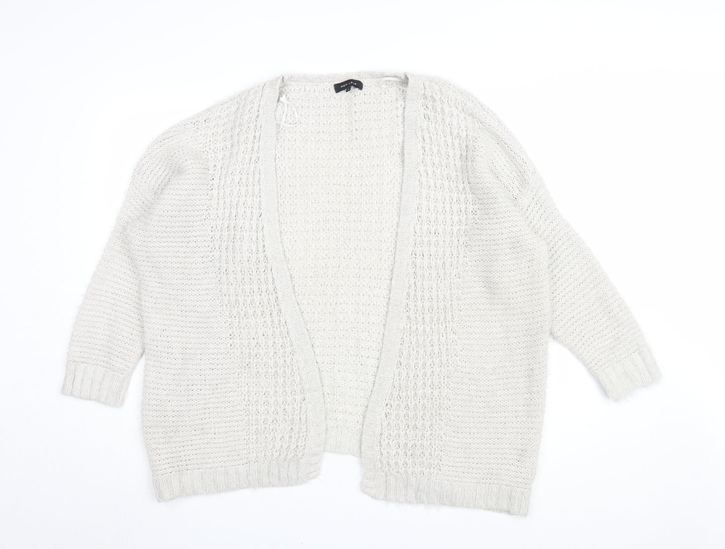 New Look Women's White Cardigan Jumper L Knit Open-Knit