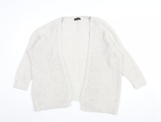 New Look Women's White Cardigan Jumper L Knit Open-Knit