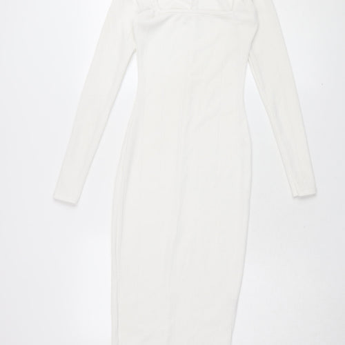 PrettyLittleThing Women's White Bodycon Dress, Size 8