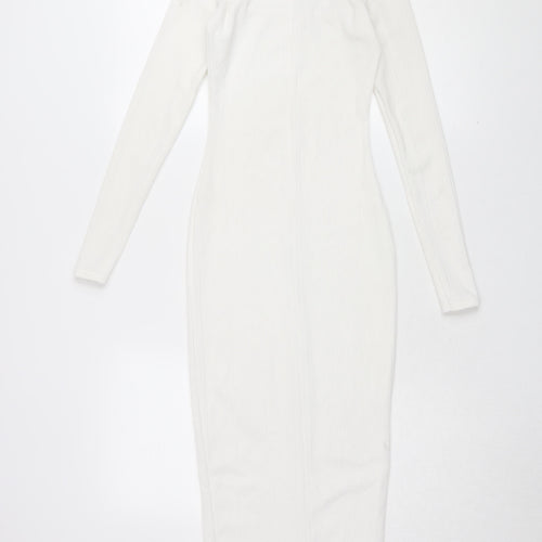 PrettyLittleThing Women's White Bodycon Dress, Size 8
