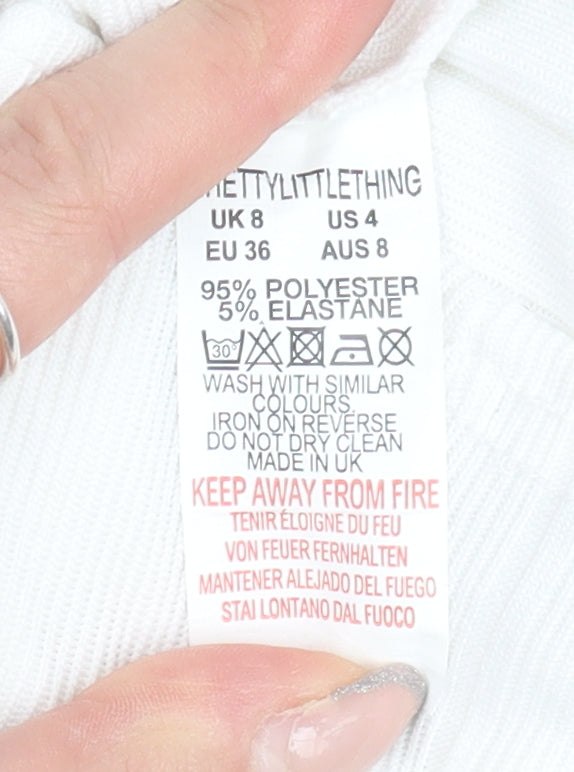 PrettyLittleThing Women's White Bodycon Dress, Size 8