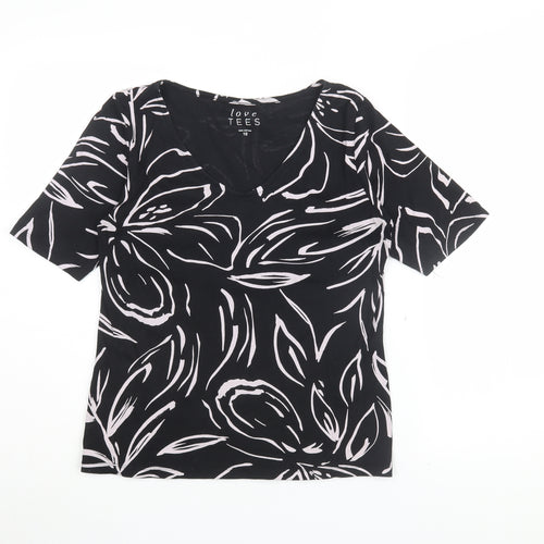 Love Tees Women's Black Floral V-Neck T-Shirt Size 10