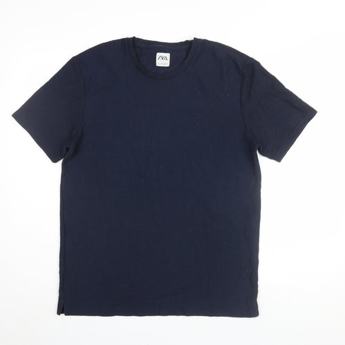 Zara Men's Blue Crew Neck T-Shirt, Size L