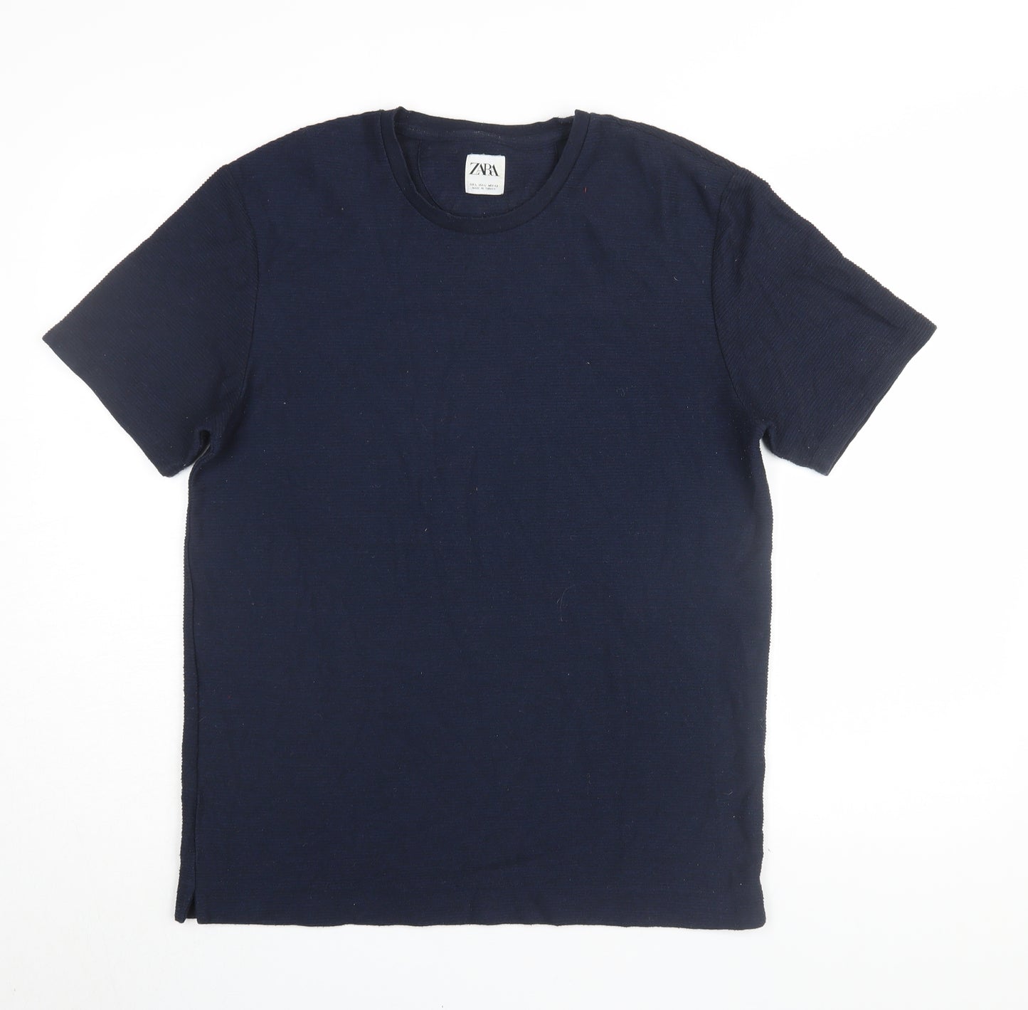 Zara Men's Blue Crew Neck T-Shirt, Size L