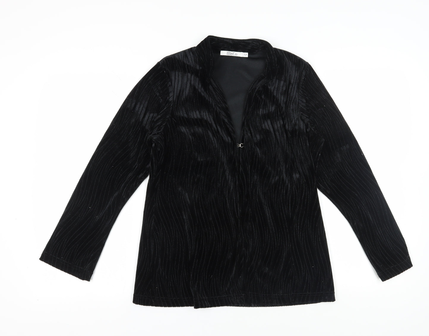 M&Co Women's Black Velvet Long Sleeve Top Size 12