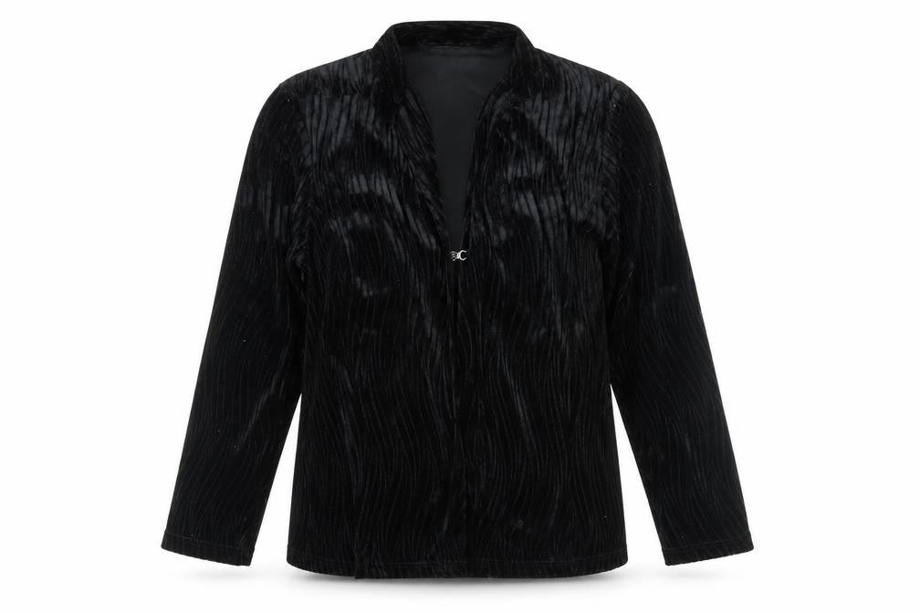 Front view of M&Co Women's Black Velvet Long Sleeve Top, size 12