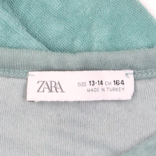 Zara Girls Green Tie-Dye T-Shirt 13-14 Years Crew Neck