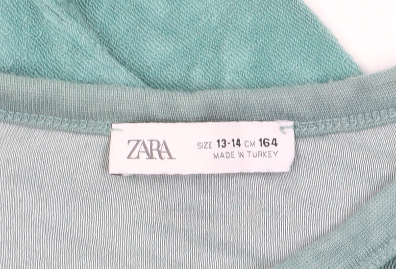 Zara Girls Green Tie-Dye T-Shirt 13-14 Years Crew Neck