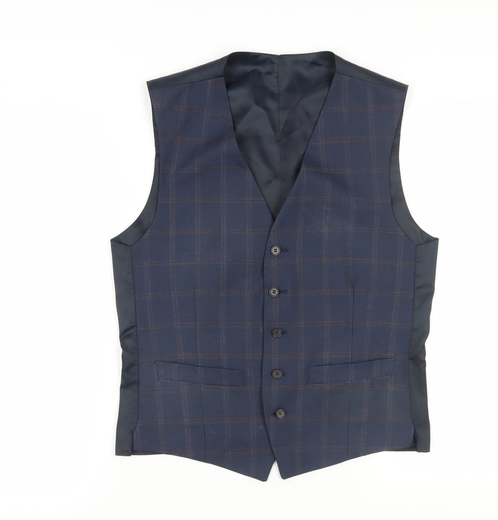 Alexandre of England Men's Navy Check Suit Waistcoat 38R