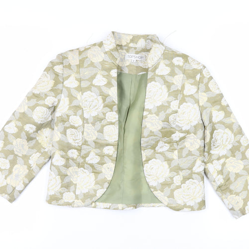 Topshop Women's Green Floral Cropped Blazer Jacket Size 8