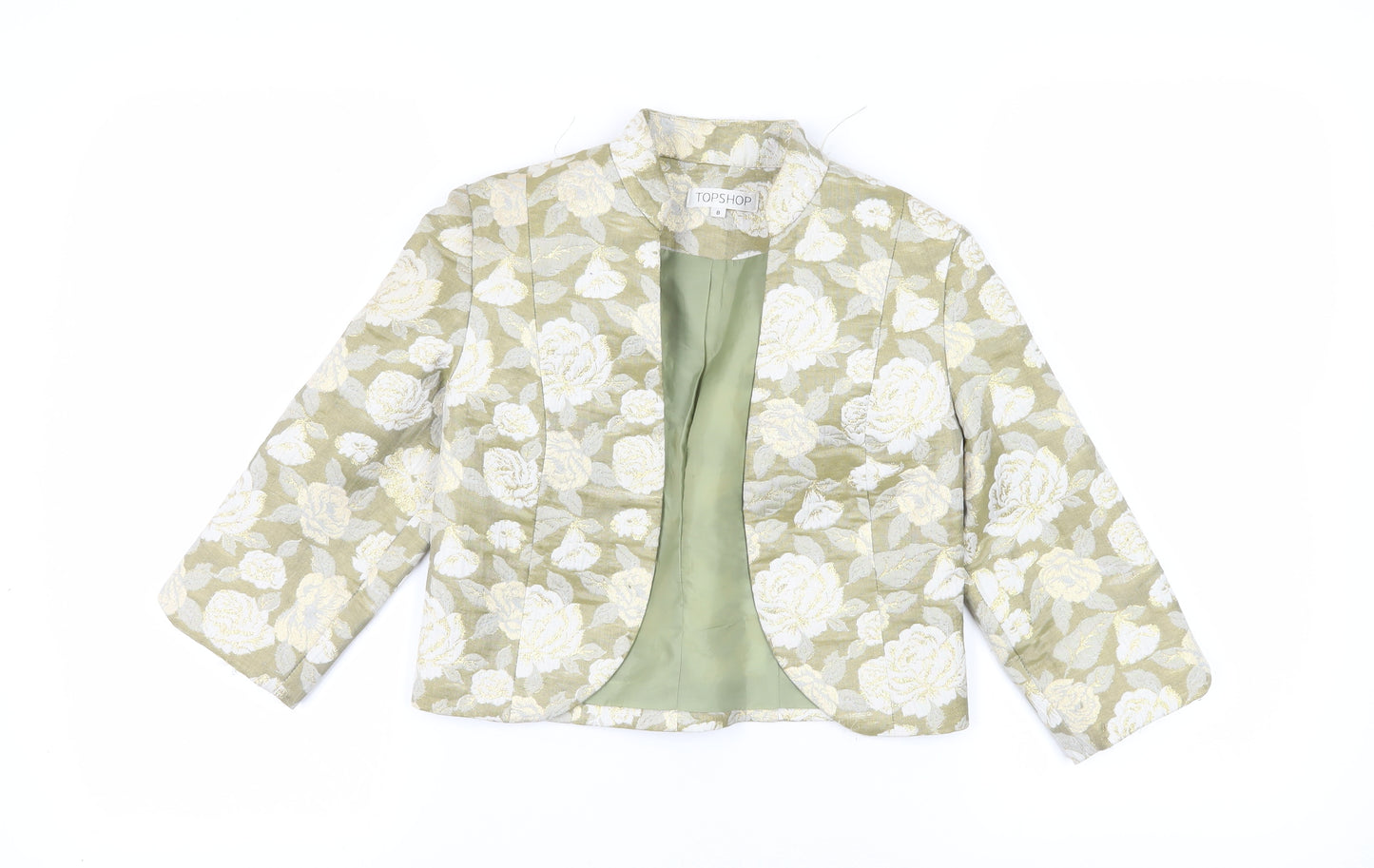Topshop Women's Green Floral Cropped Blazer Jacket Size 8