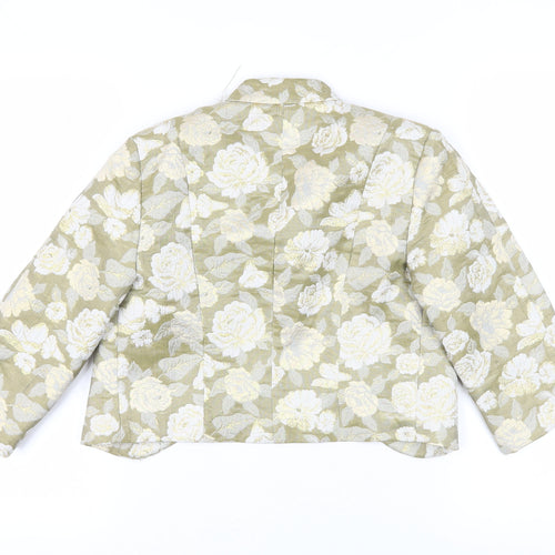 Topshop Women's Green Floral Cropped Blazer Jacket Size 8