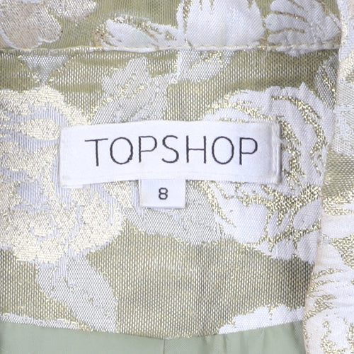 Topshop Women's Green Floral Cropped Blazer Jacket Size 8