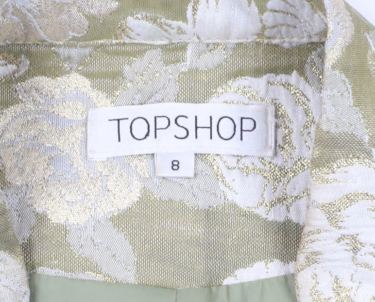 Topshop Women's Green Floral Cropped Blazer Jacket Size 8