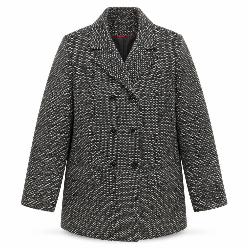 Front view of BHS Women's Grey Pea Coat, size 16, Classic Style
