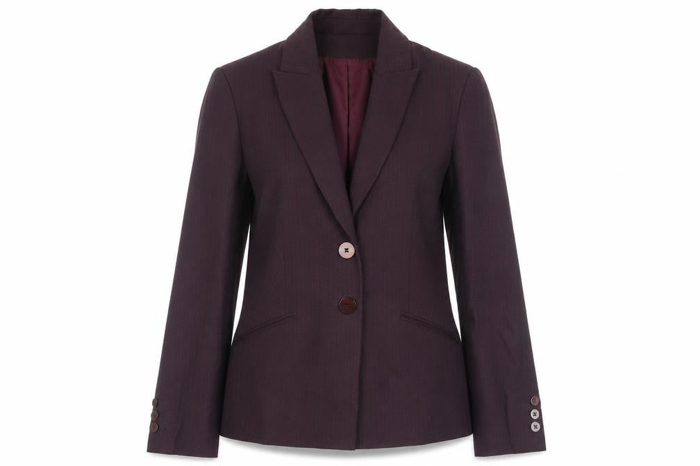 Front view of J Taylor Women's Purple Pinstripe Suit Jacket, size 12