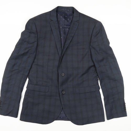 Next Men’s Blue Plaid Blazer - Size 40R, Formal Style