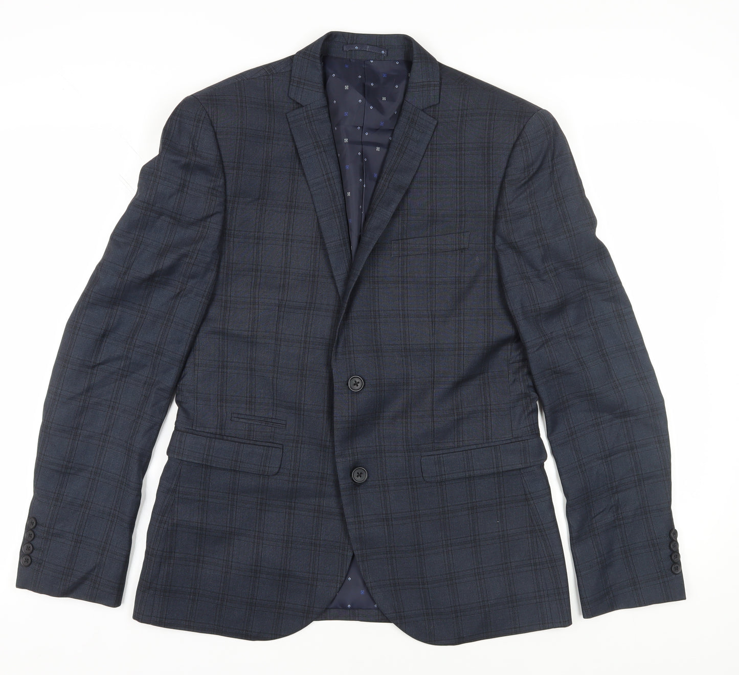 Next Men’s Blue Plaid Blazer - Size 40R, Formal Style