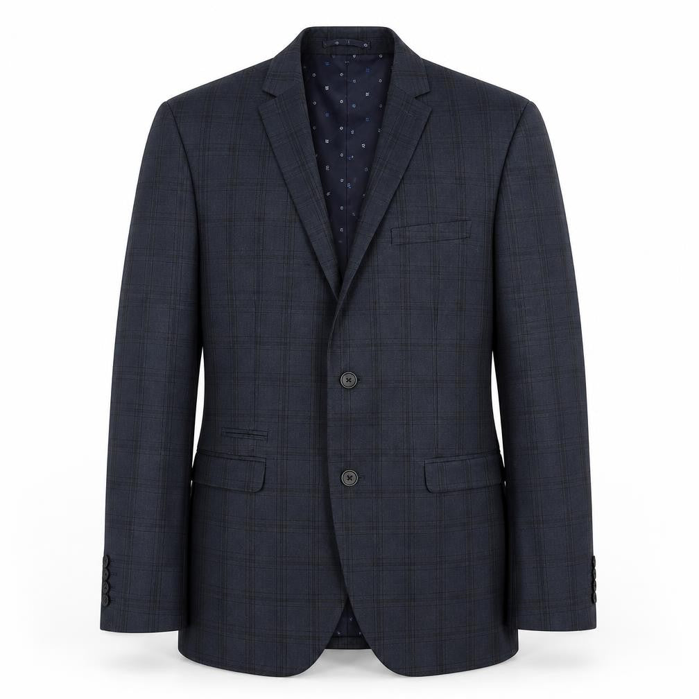 Front view of Next Men’s Blue Plaid Blazer -, size 40R, Formal Style