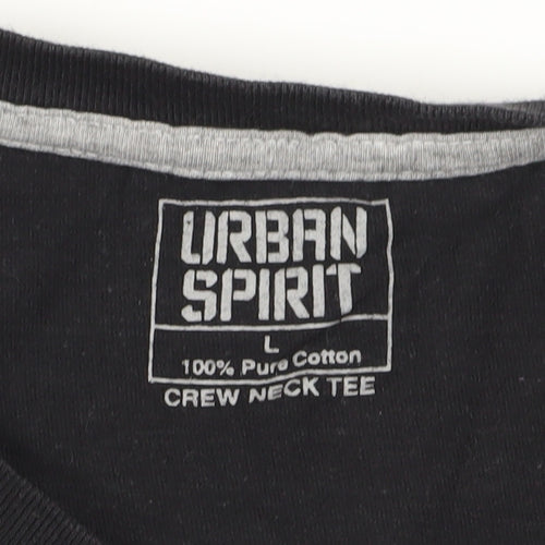 Urban Spirit Black Crew Neck T-Shirt, Men's, L, Regular Fit