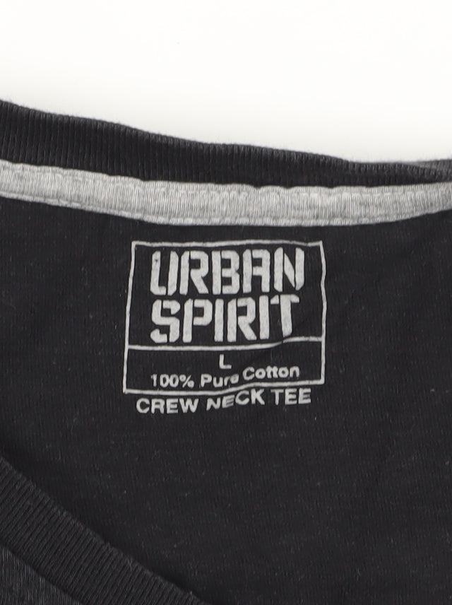 Urban Spirit Black Crew Neck T-Shirt, Men's, L, Regular Fit