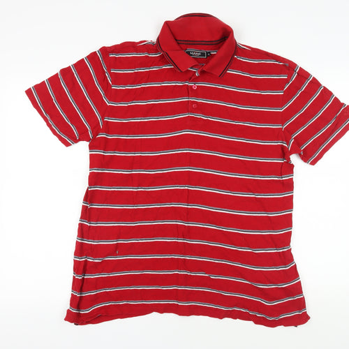 Maine Men's Red Striped Polo Shirt - Medium