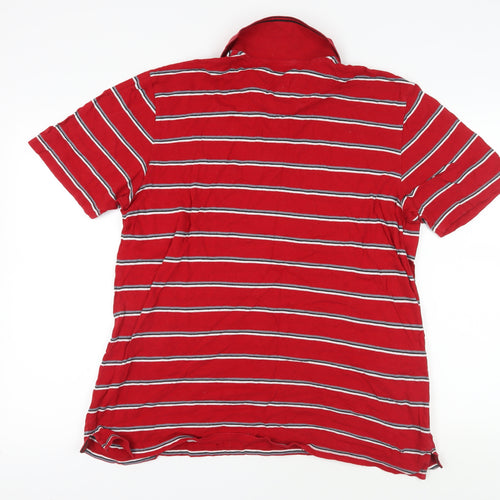 Maine Men's Red Striped Polo Shirt - Medium