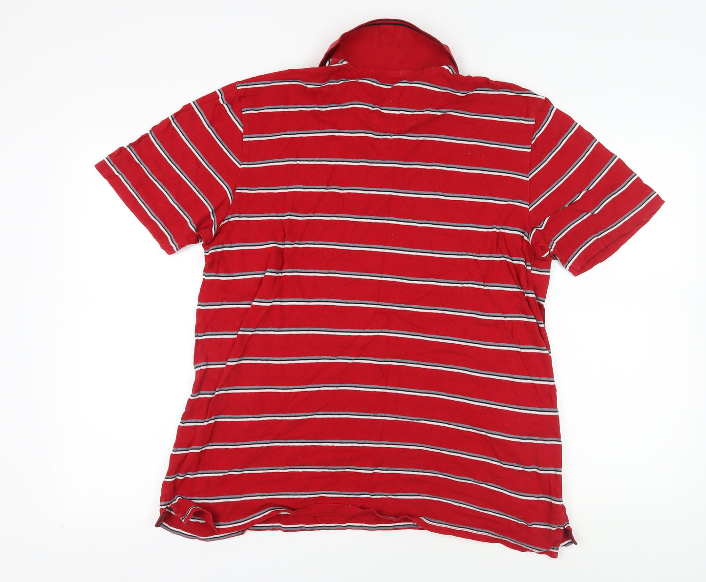 Maine Men's Red Striped Polo Shirt - Medium