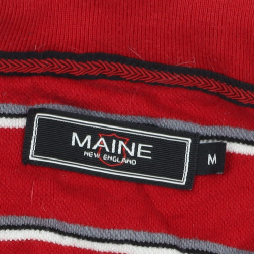 Maine Men's Red Striped Polo Shirt - Medium