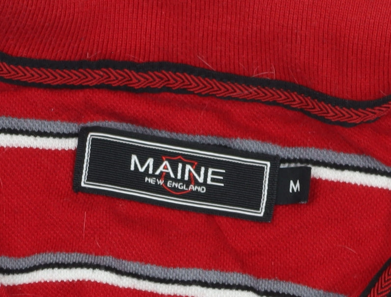 Maine Men's Red Striped Polo Shirt - Medium