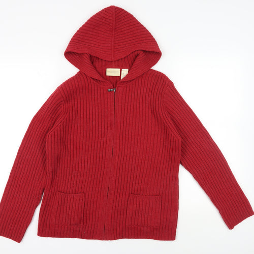 Liz Claiborne Women's Red Full Zip Hooded Cardigan Size 16